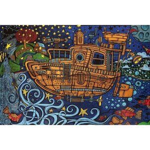 New Large Steampunk Tugboat Tapestry Psychedelic Wall Art Hanging Decor 90x60